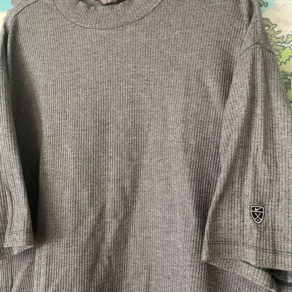 Nike Tiger Woods TW Ribbed Knit Shirt XXL Gray Short Sleeve Double Mercerized